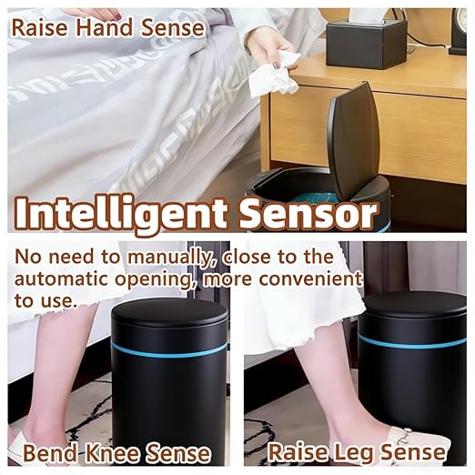 Garbage Can with Lid, Intelligent Sensor Opening and Closing, Small Garbage Can for Living Room, Bedroom, Kitchen and Bathroom (2, White)