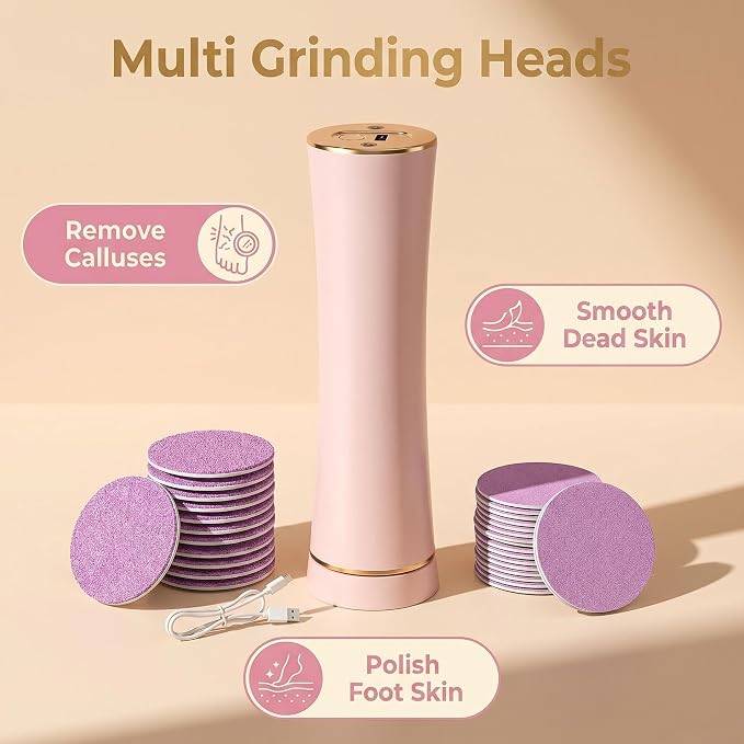 Electric Callus Remover, Rechargeable Foot File Home Use | 2000mAh Rechargeable, IPX7 Waterproof, 20 Diamond Rollers, for Dry Skin & Home Pedicure