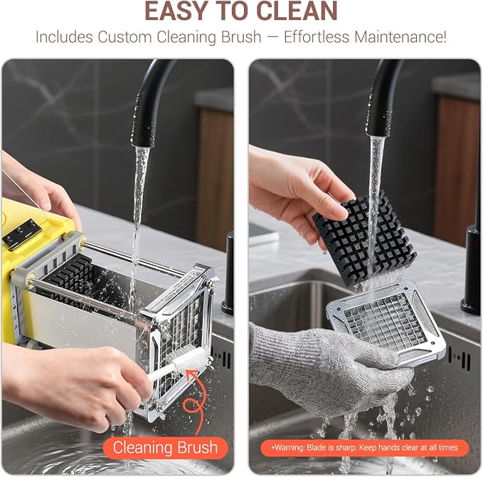 Sopito French Fry Cutter Electric Potato Cutter Stainless Steel with 3 Blades 1/4 3/8 1/2 Inch Blades for Potatoes, Carrots, Cucumbers & Onions, yellow