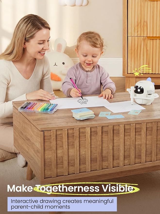 Grownsy Smart Drawing Robot for Kids, Light & Voice Guidance Education Toy with Scan, Doodle Bot with 150 Word Cards & 12 Color Pens, Montessori Painting Learning Toys for Kids Ages 3–8, Birthday Gift