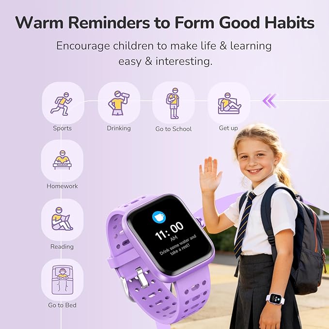 ENOMIR Smart Watch for Kids Girls Boys, Kids Smart Watch with Health Monitor, Activities Track & Pedometer, Long-Lasting Digital Watches with Puzzle Games & Clock Reminders, Gifts for Child-Purple
