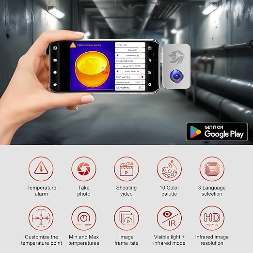 Thermal Camera, Native 256x192 IR Resolution, 25Hz Frame Rate, Upgraded Temperature Accuracy, Works for Android (Not for iOS)