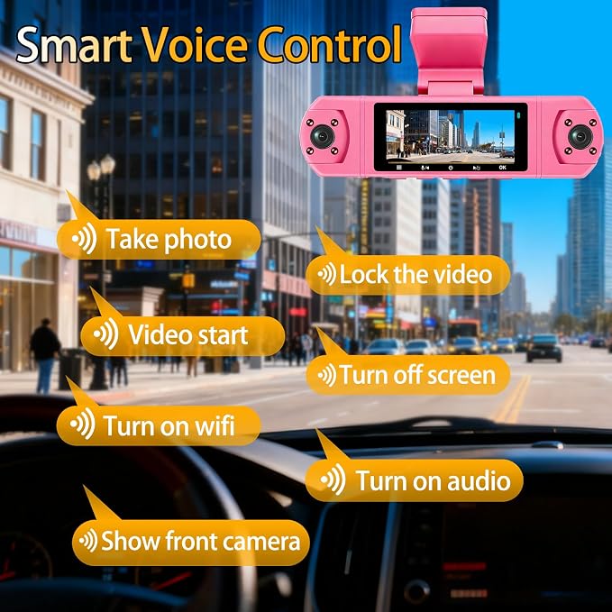4 Channel Dash Cam,360 Degree, Front and Rear Inside Dash Cam for Cars, APP Control, Built-in WiFi,8 IR Night Vision, Parking Mode, Loop Recording, Fre 64G SD Card, Voice Control,3K+1080P x3