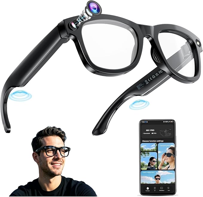 AI Smart Glasses with Camera, 8MP HD Camera & Video Recording Glasses,146 Languages Real-Time Translation,AI Voice Assistant, Object Recognition for Travel, Meetings &Vlog