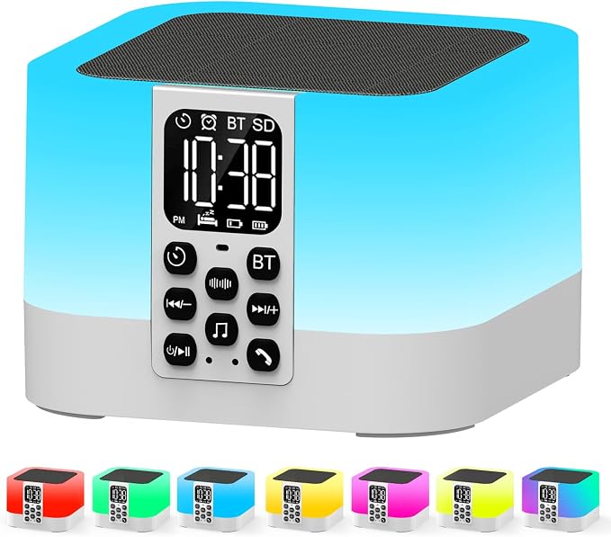 Gifts for Teen Boys Girls, Night Light Bluetooth Speaker, Multi-Color Changing Alarm Clock for Bedrooms, Dimmable Bedside Lamp, Best Birthday Gift Trendy Stuff for 8 - 14+ Years Old Teenage Girls Boys
