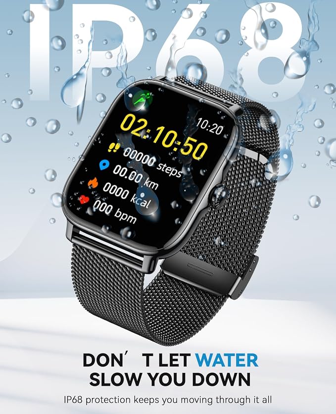 Smart Watches for Women Men (Make/Answer Calls), Steps Counter Fitness Watch for Android iPhone with 120+ Sports, IP68 Waterproof, Sleep Calorie Monitor, Pedometer (Black)