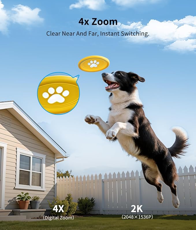 2K Solar Security Cameras Wireless Outdoor, 360° View Outdoor Camera for Home Security with Color Night Vision, Battery Powered, AI PIR Detection, Spotlight Siren Alarm, Only 2.4Ghz WiFi