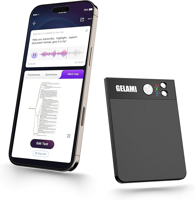AI Smart Recorder with Simultaneous Interpretation & Real-timeTranscription,64GB AI Speech Processor Powered by ChatGPT with App Control for Business/Education/Interviews (Black)