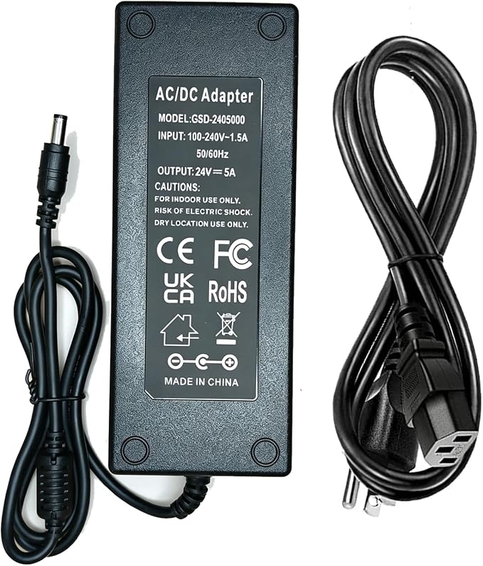 24V 5A AC/DC Adapter 100-240V AC to DC 24 Volt Converter 5amp 4A 3.75A 3.5A 3.3A 3.2A Transformer 5.5x2.5mm for LED Strip CCTV Camera LCD Monitor Massage Chair Power Supply