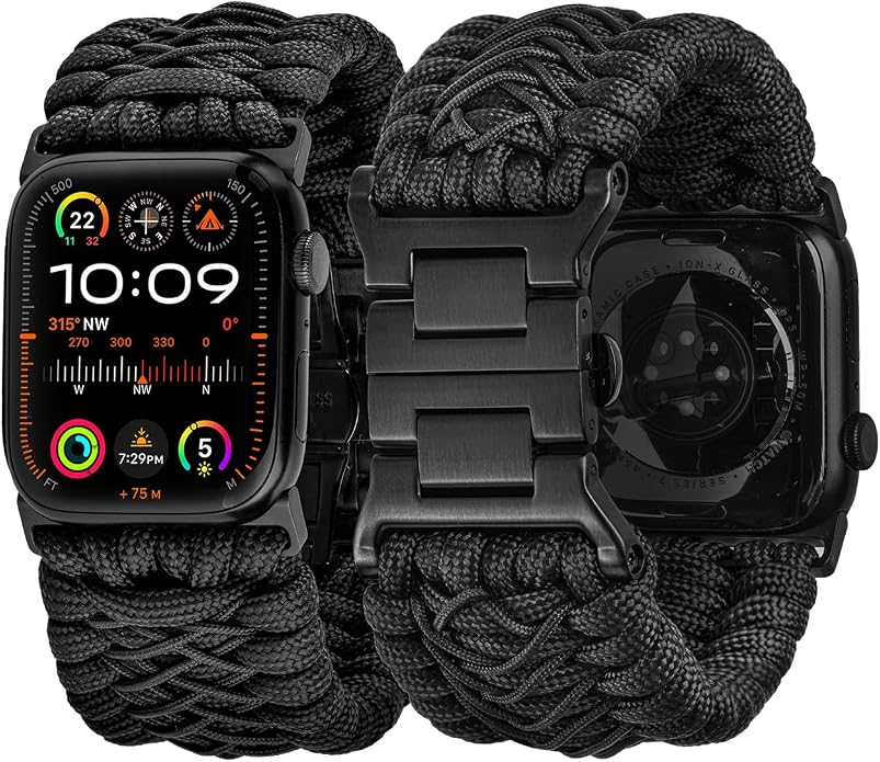 Tefeca Titan Series Paracord Band Compatible with Apple Watch Ultra 2/49mm, Series 10/46mm, 9/8/7/45mm, SE2/SE/6/5/4/44mm, and 3/2/1/42mm