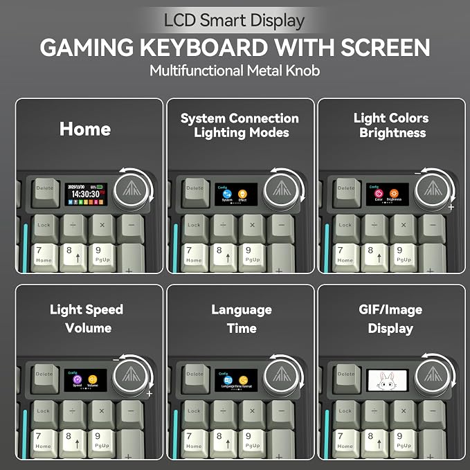 SOLAKAKA A99 Pro Wireless Mechanical Keyboard with LCD Screen & Metal Knob, 2.4GHz/BT5.0/USB-C, RGB Backlit Gaming Keyboard, Hot Swappable, Creamy Keyboard with Gasket Structure, for Win/Mac