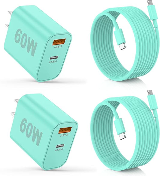 iPhone 17/16/15 Pro/Pro Max Charger, Dual Port USB-C Wall Charger with PD 40W & QC 20W Fast Charging, 10FT USB-C Cable for iPhone, iPad Pro, MacBook M1/M2/M3, Android (Green, 10 FT)