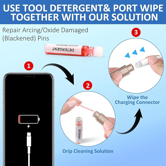 Ordilend for iPhone Cleaning Kit for Charging Port Cleaner, Multi-Tool iPhone Cleaner Repair Lightning Cable, Cell Phone Cleaning Kit for iPad, Connector, Speaker with Storage Case, Desert Titanium