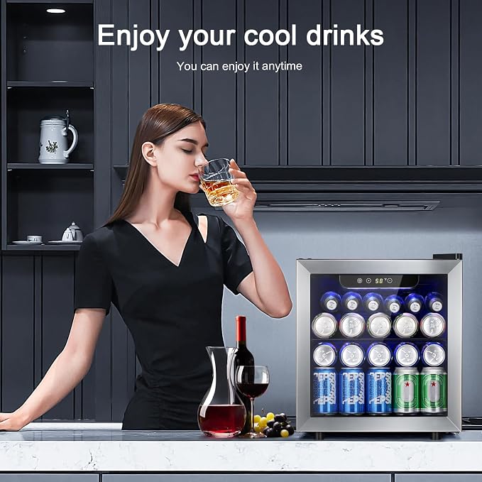 Antarctic Star 48 Can Beverage Refrigerator,12 Bottle Wine Cooler with Stainless Steel Glass Door, Digital Temperature Display,Electronic Temperature Control, Silver