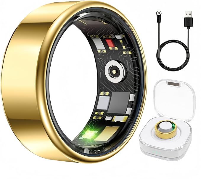 Smart Ring for Women Men,Sleep Tracking Wearable,Fitness Tracker Ring with Step/Heart Rate/Blood Oxygen/Distance/Calorie,Clock Vibration,No Subscription Fee,5ATM Water (Gold, 13)