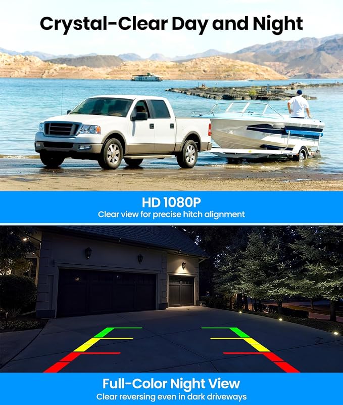 AUTO-VOX 2 Solar Wireless Backup Camera: Dual Cameras for Wider Coverage,DVR Recording 7.2" HD Split-Screen Monitor,Dual Antenna Signal,IP69K Waterproof Back Up Camera for Truck,RV,Camper,Trailer,Car