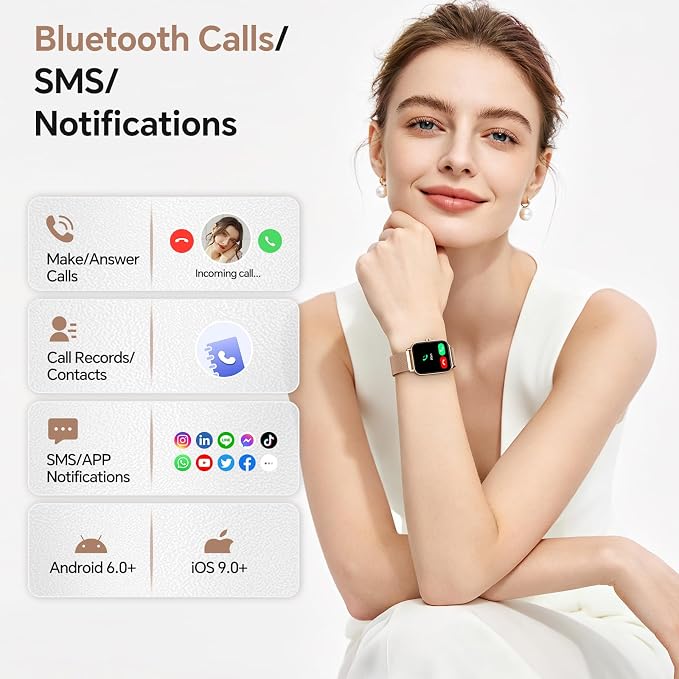 Smart Watches for Women, 1.85" HD Alexa Built-in Smart Watch for Android Phones & iPhones, Health Tracker with Heart Rate/Blood Oxygen/Sleep Monitor, 120+ Sport Modes Fitness Trackers for Women, Gift