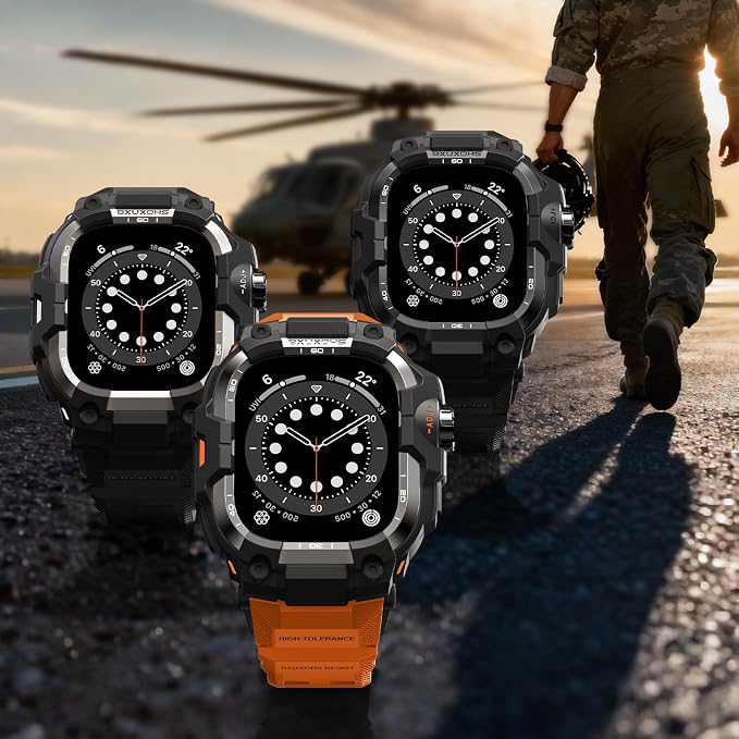 BXUXOHS Rugged Case and Band for Apple Watch 44mm Men, Compatible with Apple Watch SE 3/SE 2nd Generation/SE/Series 6/5/4, Military Grade Shockproof Bumper Cover,Tactical Band Case for iWatch 6/5/4/SE