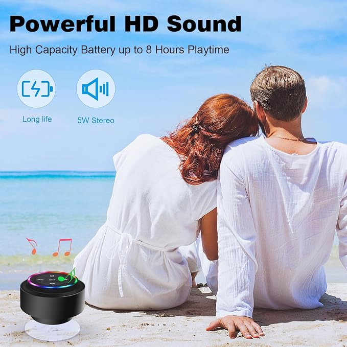 PEDVSTY Shower Speaker Bluetooth Waterproof, Mini Portable Wireless Speaker with LED Lights, Suction Cup, Floating,Crystal Sound, for Bathroom Travel Beach Pool, Ideal Electronic Gifts