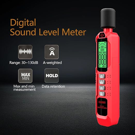 Noise Decibel Meter, Noise Meter, Decibel Meter, Digital Sound Level Meter, 30dB to 130dB Audio Noise Measurement Equipment, LCD Backlight Display, MAX/MIN Data Retention, Automatic Power-Off