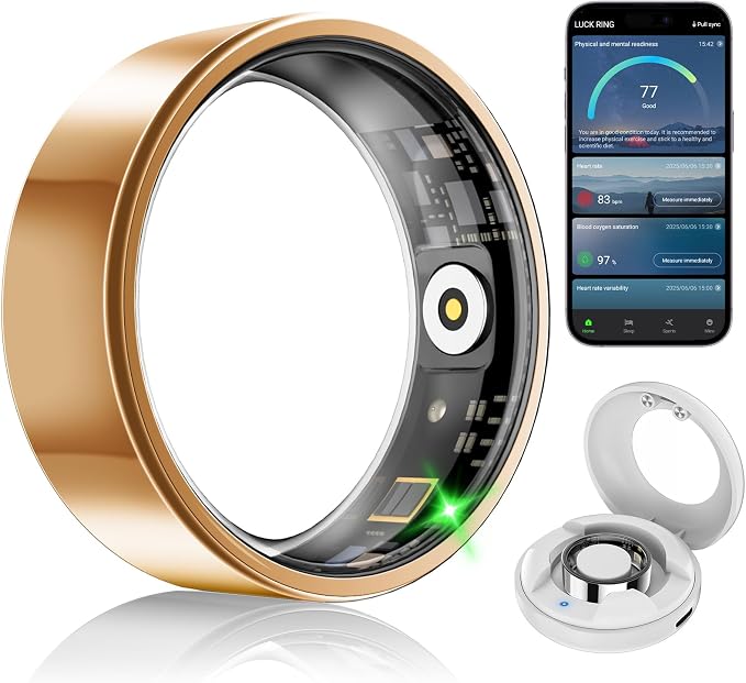 Smart Fitness and Activity Ring for Men and Women - Track Heart Rate Stress Sleep Steps and Blood Oxygen, 10ATM Waterproof Fitness Tracker for iPhone and Android, No Subscription Fee, Size 11