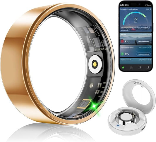 Smart Fitness and Activity Ring for Men and Women - Track Heart Rate Stress Sleep Steps and Blood Oxygen, 10ATM Waterproof Fitness Tracker for iPhone and Android, No Subscription Fee, Size 11