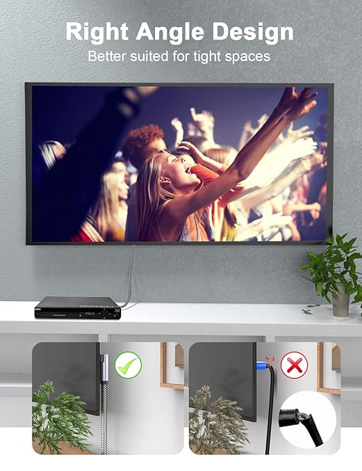 90 Degree Optical Audio Cable 6ft/2M Double Right Angle Optical Cable 360 Degree Free-Rotating Plug Digital Audio Optical Cable for Home Theater, Sound Bar,TV-Grey