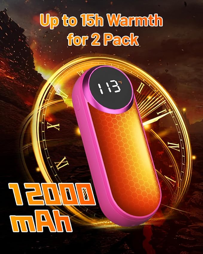 Rechargeable Hand Warmers 2 Pack - Magnetic AI Electric Hot Hands with LED Light, 3 Heat Settings Double Sided, 15H Battery Life, Portable Electric Heater for Outdoor，Hunting Camping ， Christmas Gifts