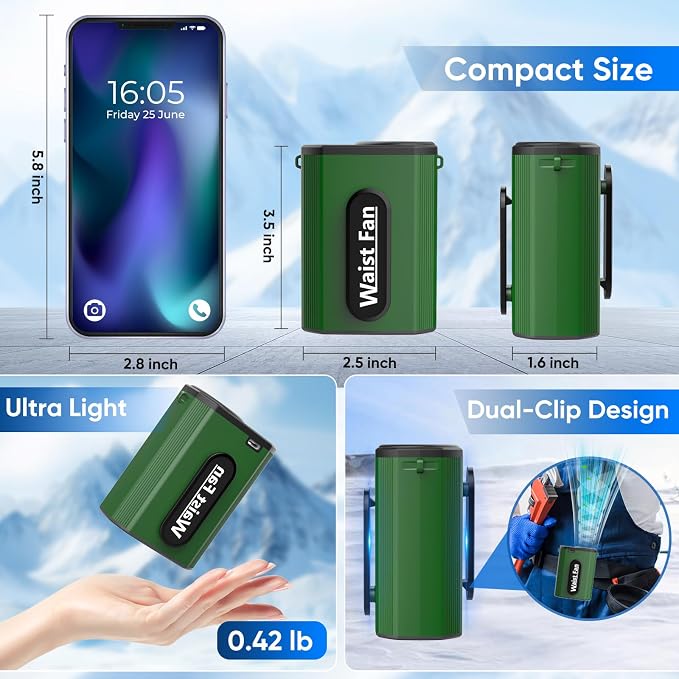 Multper Rechargeable Portable Fan, 4 Speed 18000RPM Portable Waist Fan + 20000mAh Rechargeable Portable Camping Fan for Traveling Camping Jobsite