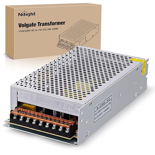 Nilight AC 110V/220V to DC 12V Voltage Converter 20A 240W Switching Power Supply Adapter Transformer Low Voltage Output LED Driver for LED Strip Light Radio CCTV Camera Security Video System