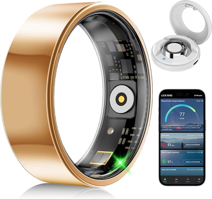 Smart Fitness and Activity Ring for Men and Women – Track Heart Rate, Stress, Sleep, Steps & Blood Oxygen, 10ATM Waterproof, No Subscription Fee, Works with iPhone and Android, Size 8