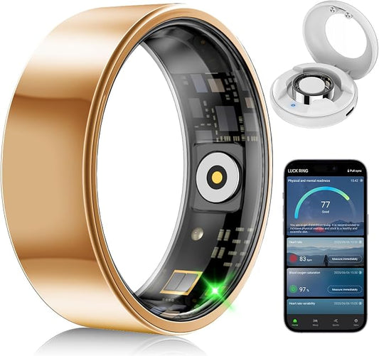 Smart Fitness and Activity Ring for Men and Women – Track Heart Rate, Stress, Sleep, Steps & Blood Oxygen, 10ATM Waterproof, No Subscription Fee, Works with iPhone and Android, Size 8