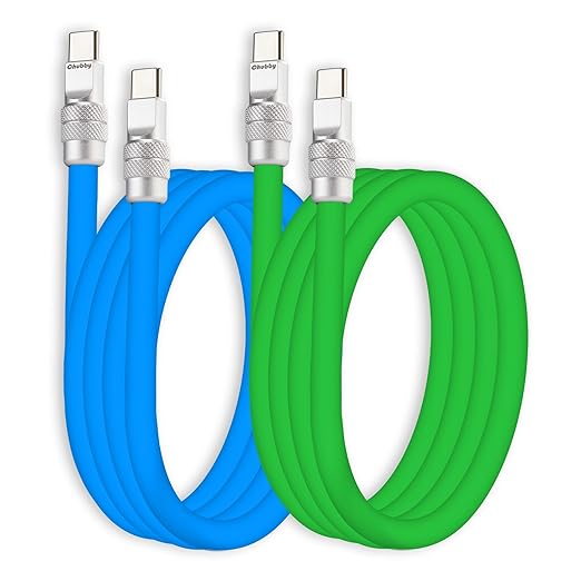chubbycable Couple Chubby 2 Pack 240W USB C Cable Extra Thick Silicone Fast Charging Cable Compatible with iPhone 17-15 Series iPad Galaxy Series, Blue+Green, Type-C to Type-C, 9.8FT