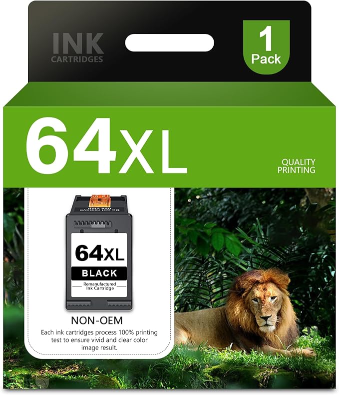 64XL Black Ink Cartridge Replacement for HP 64 64XL Ink Cartridge for Envy Photo 7855 7858 7800 7100 7155 6255 7164 Inspire 7255e 7955e 7958e 7900e Tango Series Printer (1-Pack)