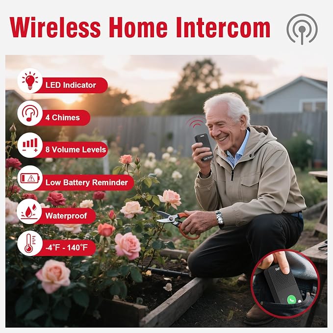 CallToU Caregiver Pager with Wireless Intercoms, 2 Call Buttons & Plug-in Receiver, Call Button for Elderly at Home, Two-Way Talk for Seniors, 500+ ft Open-Area Long Range, No WiFi, No Monthly Fee