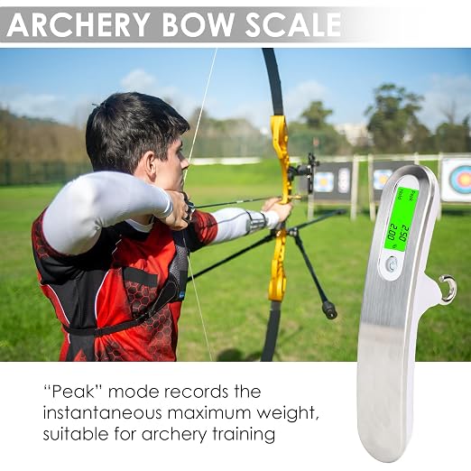 Digital Archery Bow Scale, 110lb Luggage Scale with Peak & Hold Mode, Portable Digital Scale with Backlit LCD, g/oz/kg/lb Conversion for Recurve & Compound Bow, Luggage Weighing