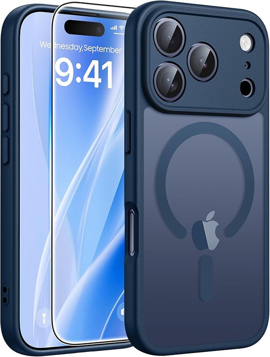 FNTCASE for iPhone 17 Pro Max Case: [Compatible with Magsafe] Translucent Matte Cases with [Full Camera Protection] [Screen Protector] Military Grade Shockproof Protective Phone Cover - Blue