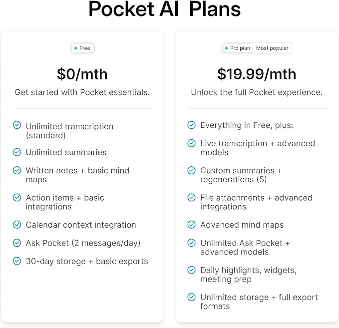 Pocket AI Voice Recorder & Smart Assistant – Auto Transcription, Summaries & Action Items – AI Note Taker for Meetings, Calls & Productivity - Sierra Blue