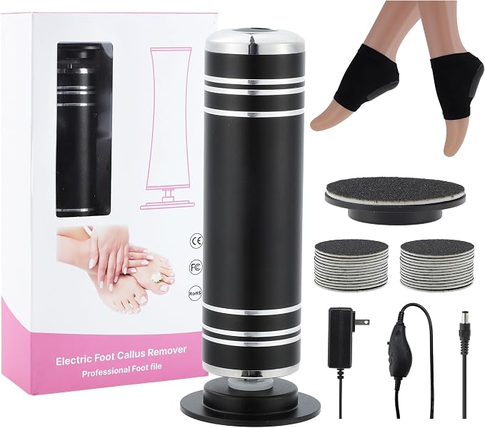 VOCOSTE 1200RPM Electric Callus Remover for Feet, 2 Replaceable Grinding Discs, 60 Sandpaper Discs, 1 Moisturizing Heel Socks, Professional Pedicure Kit for Dead Skin & Hard Cracked Heels