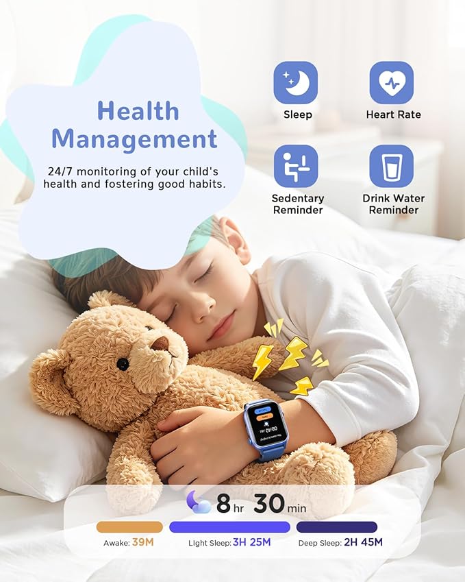 Smart Watch for Kids No App or Phone Needed, Kid Fitness Watches Pedometer, Heart Rate, IP68 Waterproof, Sleep Monitor, Puzzle Games for Boys&Girls Ages 4-12, Blue