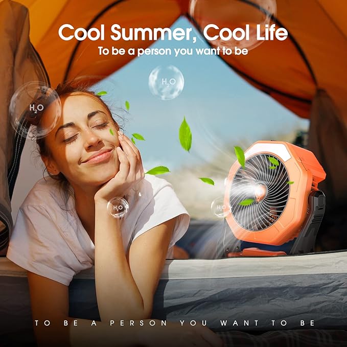 Ausic Portable Misting Fan for Outdoor Cooling, [8-35Hrs] Battery Powered Mist Fans with Water Misters & LED Lantern, 8-Inch, 250mL Tank, for Patios, Home, Outside, Camping, Outdoor&Indoor Use