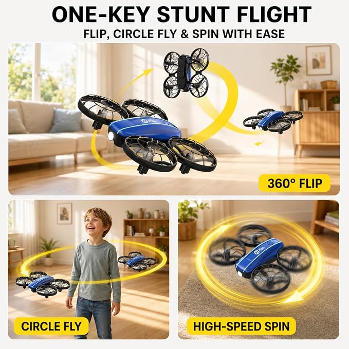 Holy Stone HS210FS Mini Drone for Kids Beginners, 2-Player Indoor RC Quadcopter Set with Battle Mode, 360° Flips, Circle Fly, Headless Mode, Altitude Hold, LED Lights, 4 Batteries