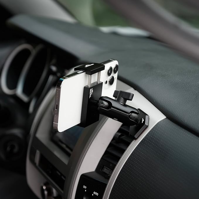 Offroam Phone Mount Made for Toyota Tacoma 2005-2011, CNC-Machined Aluminium, Universal Spring Loaded Holder, 360-Degree Swivel, One-Hand Operation