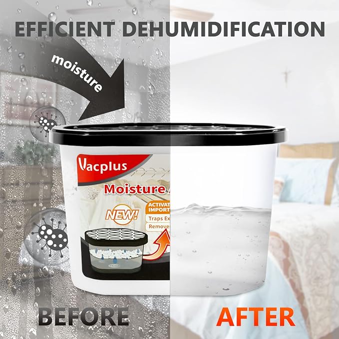 Vacplus Moisture Absorbers 6 Pack, Portable Humidity Absorber Boxes for Your Bathroom, Closet & Car, Dehumidifier with Activated Charcoal, 10.5 Oz