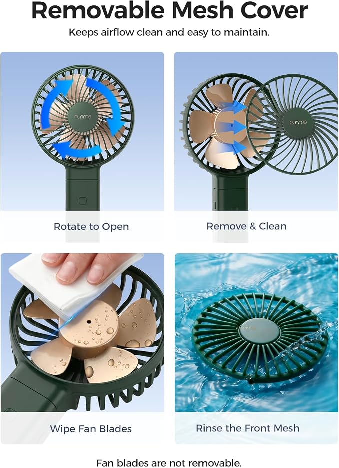 Funme Portable Handheld Fan, 5000 Battery with 20 Hour/4 Speeds/Easy Clean, Foldable Powerful Cooling Personal Desk Fan Exquisite for Desk/Travel/Office/Outdoor - Dark Green