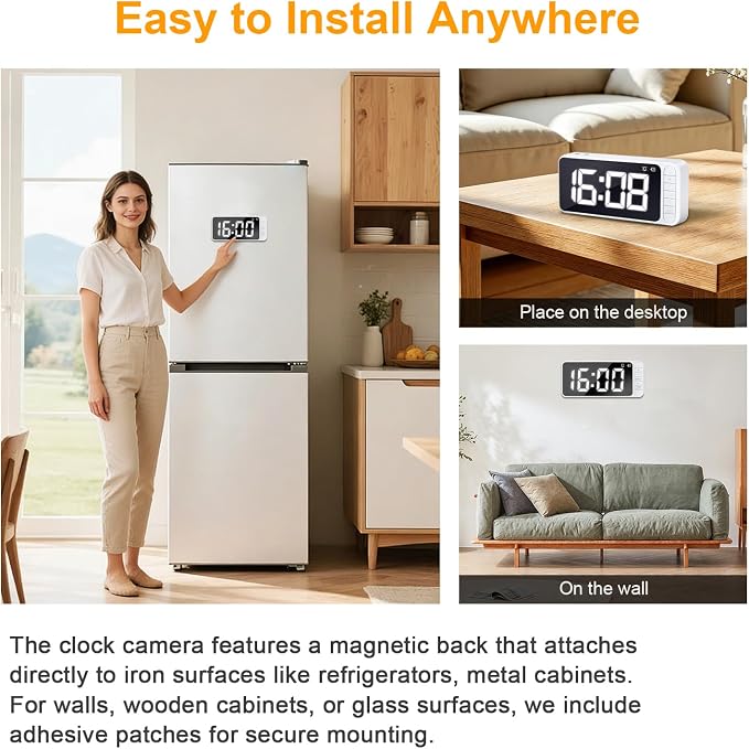 Magnetic Hidden Camera Clock - WiFi Wireless 4K HD Nanny Cam with Wide-Angle 150°, Clear Night Vision & Smart Motion Detection, Indoor Hidden Camera for Home Security, Office, Pet, App Remote Control