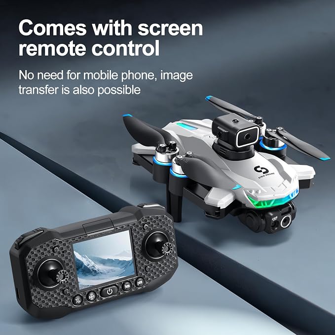 ikaufen S160 Drone with Built-in screen control, Camera for Adults RC Drone With HD Dual Camera WiFi FPV Foldable Quadcopter Aircraft +2 Battery (S160 screen control+2Batte White1)