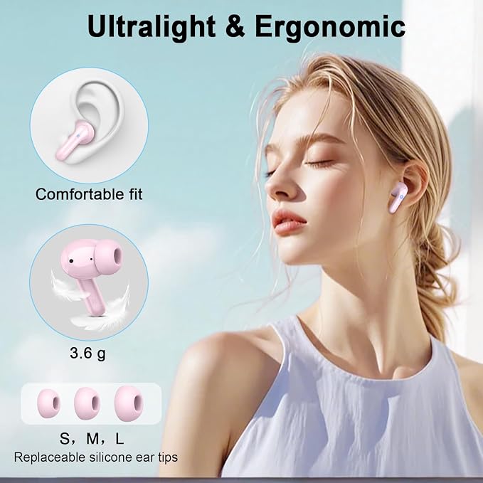 Bluetooth 5.4 Earbuds, 2026 Wireless Headphones 3D-Stereo Deep Bass Ear Bud, 4 ENC Noise Cancelling Mic, 40+Hrs USB-C Earphones, IP-X7 Waterproof Headset Sport Gym Workout for Laptop Pad Android iOS