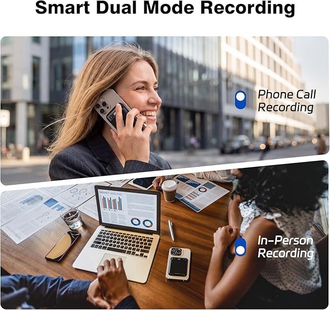 AI Voice Recorder, AI Note Taker 64GB with App Control, AI Technology Transcribe & Summarize Free, 121 Languages, Audio Recorder Device for Meetings & Calls, Ultra-Slim/Display, Magnetic Case, Grey