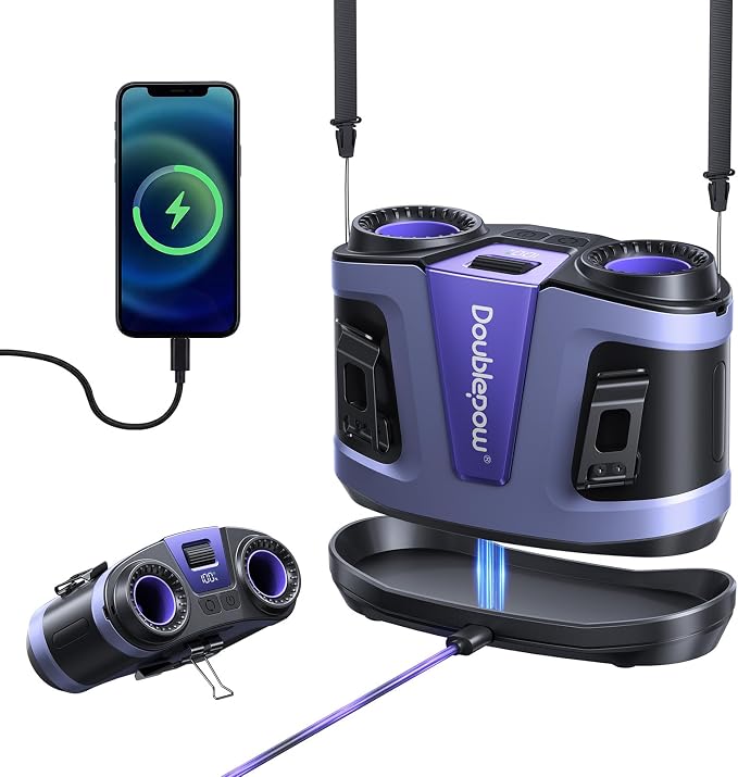 Doublepow 24000mAh Portable Waist Fan, Personal Fan, Dual Air Ducts Motors, 2026 Upgrade Equipped Charging Dock Storm Mode 1-100 Roller Adjustmen, Wearable Neck Clip On Belt, for Outdoor, Work(Patina)